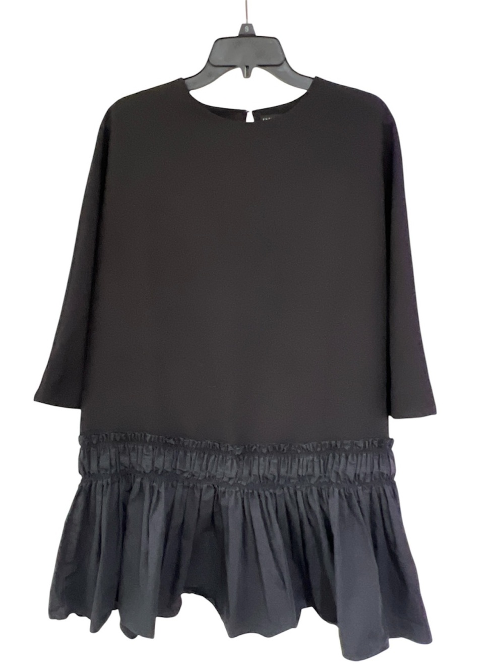 Tuckernuck English Factory Black Crewneck drop ruffled hem black dress - size S
